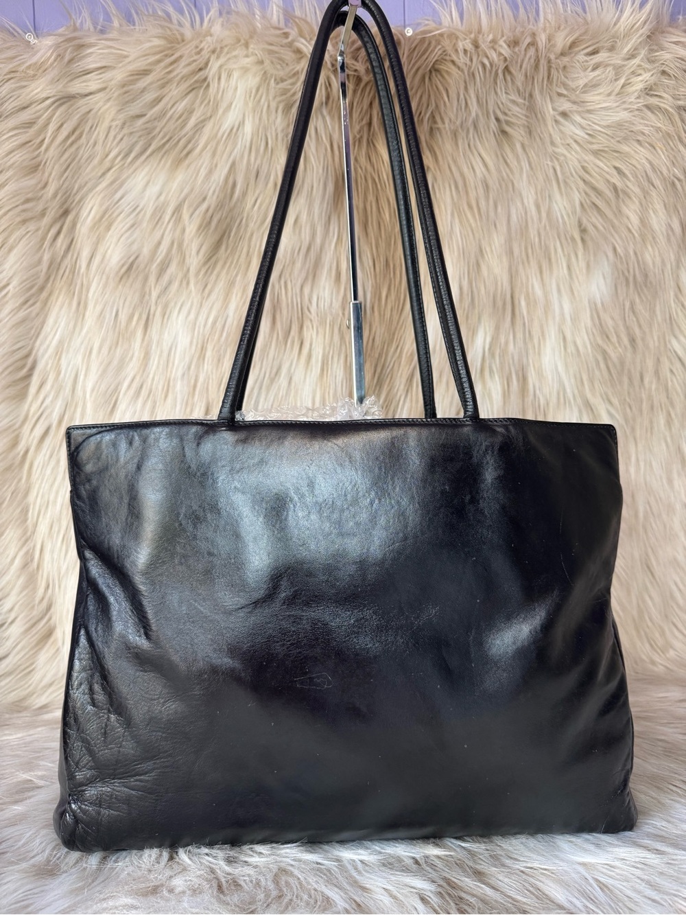 Prada Black Leather Tote with Triangle Logo - Picture 3 of 13